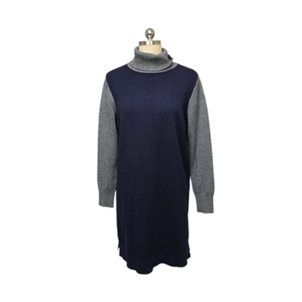Boden Sweater‎ Dress Womens 12 Navy Gray Turtleneck Colorblock Wool Cashmere